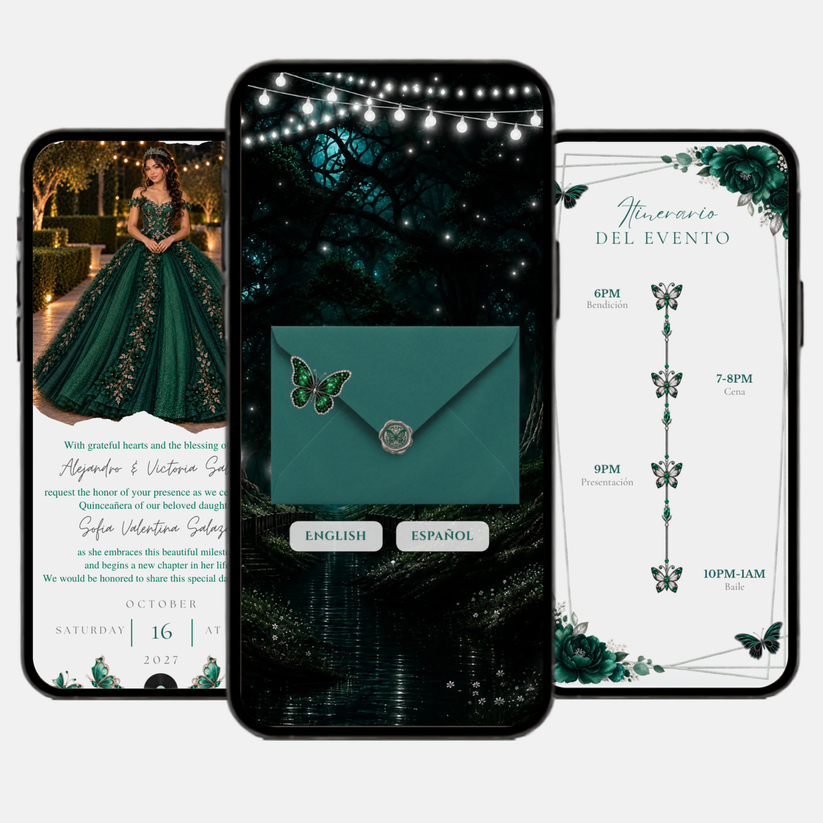 Enchanted Forest Quinceañera Interactive Invitation (English & Spanish)