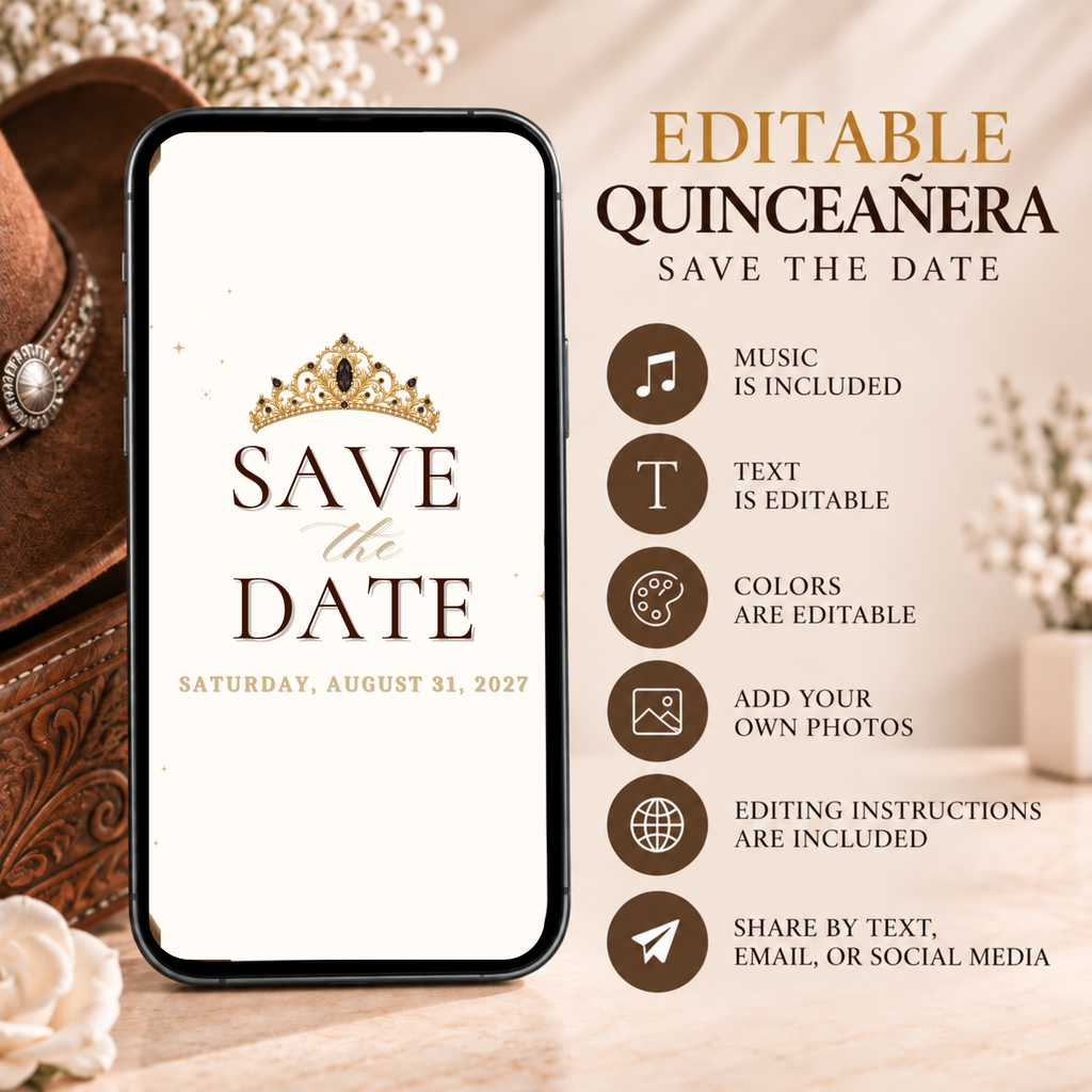 Vaquera Quinceañera Save the Date (English)