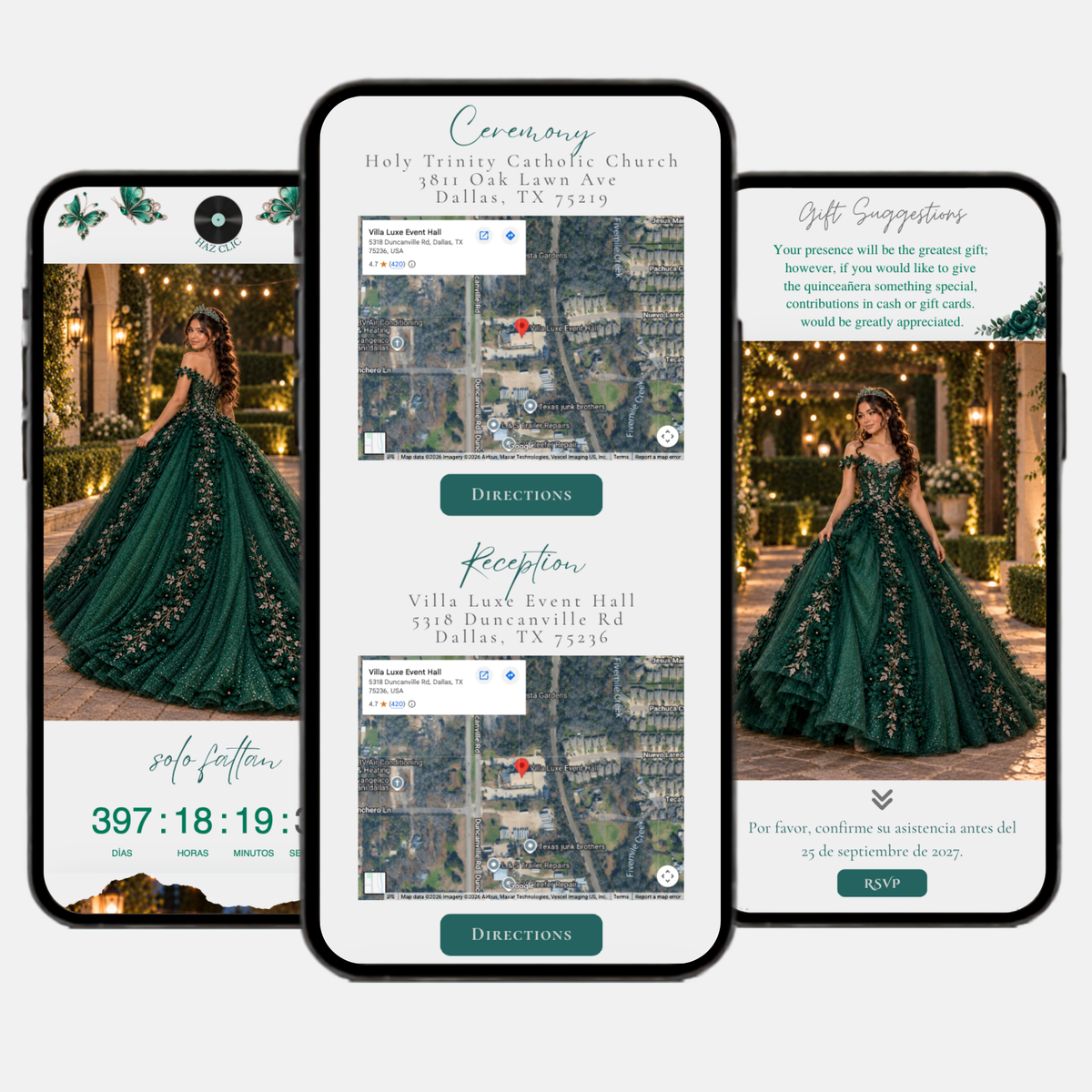Enchanted Forest Quinceañera Interactive Invitation (English & Spanish)