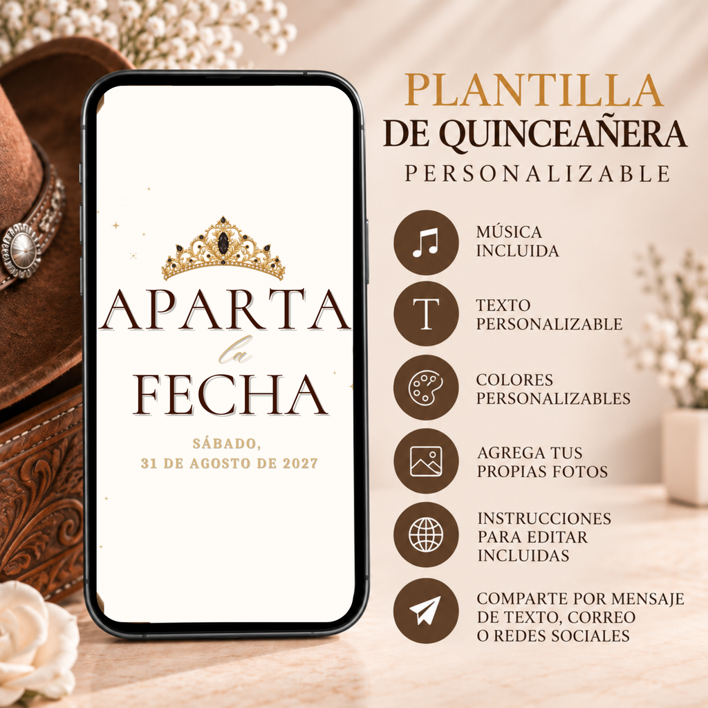Vaquera Quinceañera Save the Date (Spanish)
