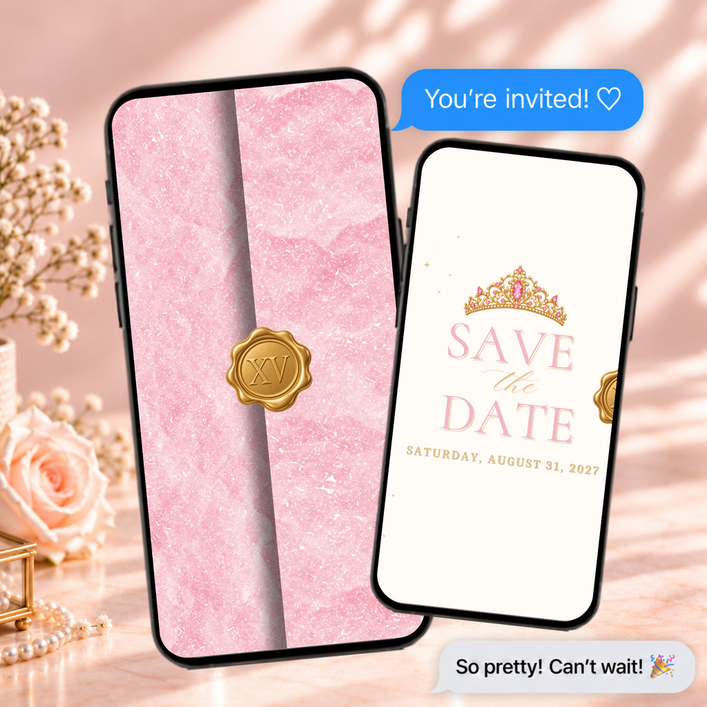 Pink & Gold Quinceañera Save the Date (English)