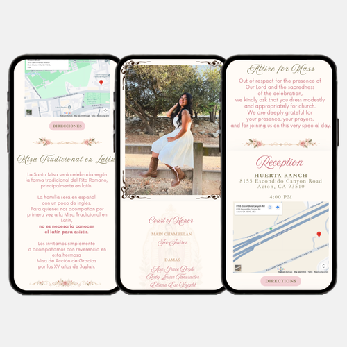 Blush, Ivory & Sage Quinceañera Interactive Invitation (English & Spanish)