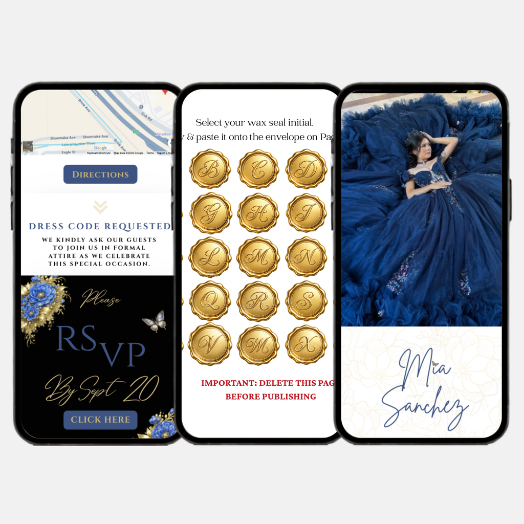 Blue & Gold Quinceañera Interactive Invitation