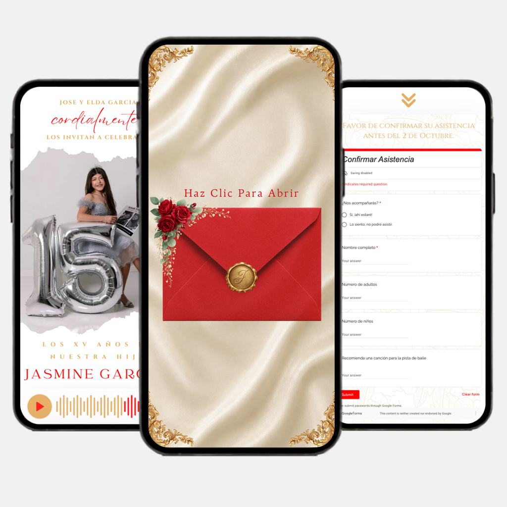 Red & Gold Quinceañera Interactive Invitation (Spanish)
