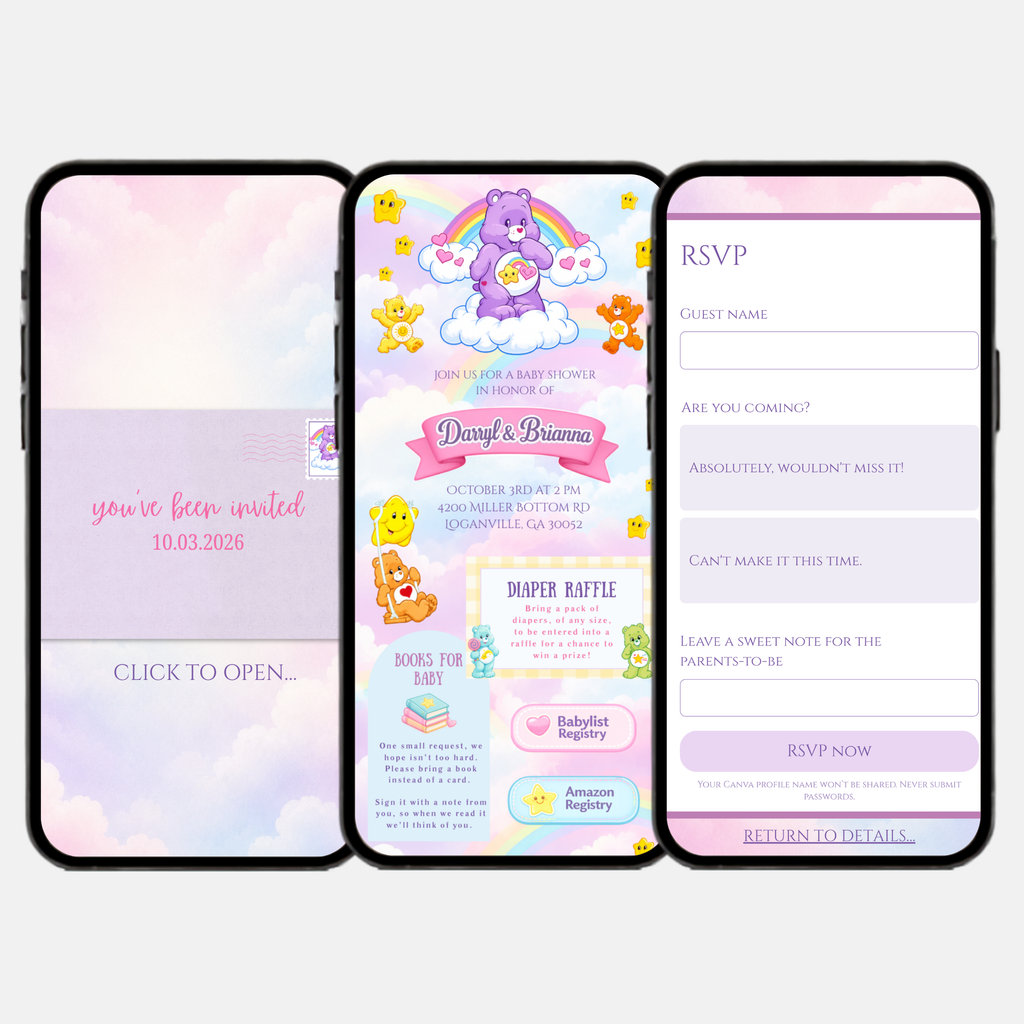 Care Bears Baby Shower Interactive Invitation
