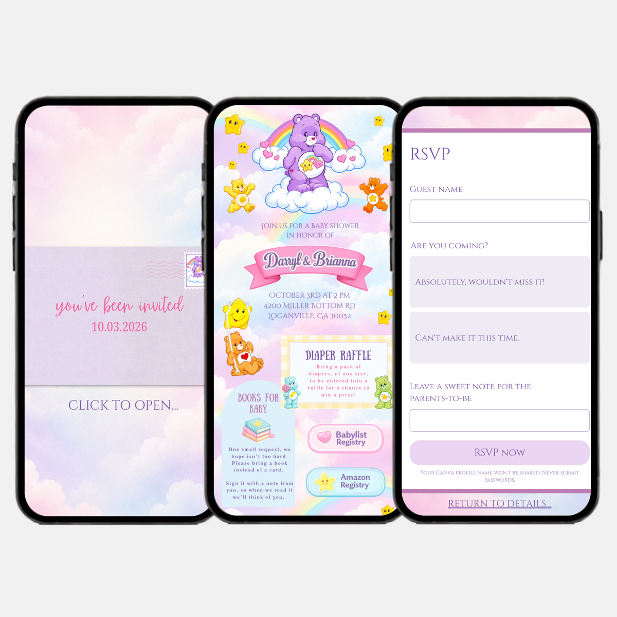 Care Bears Baby Shower Interactive Invitation