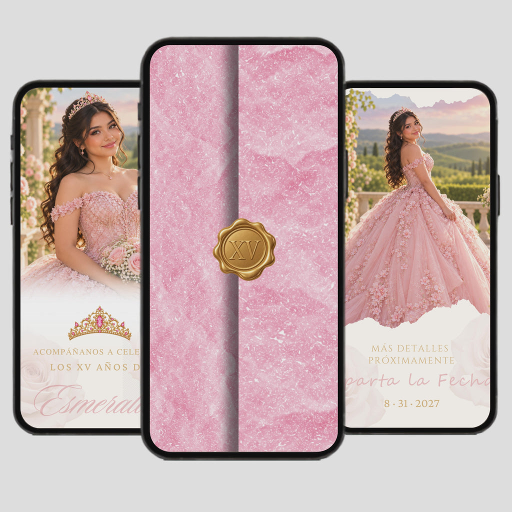 Pink & Gold Quinceañera Save the Date (Spanish)