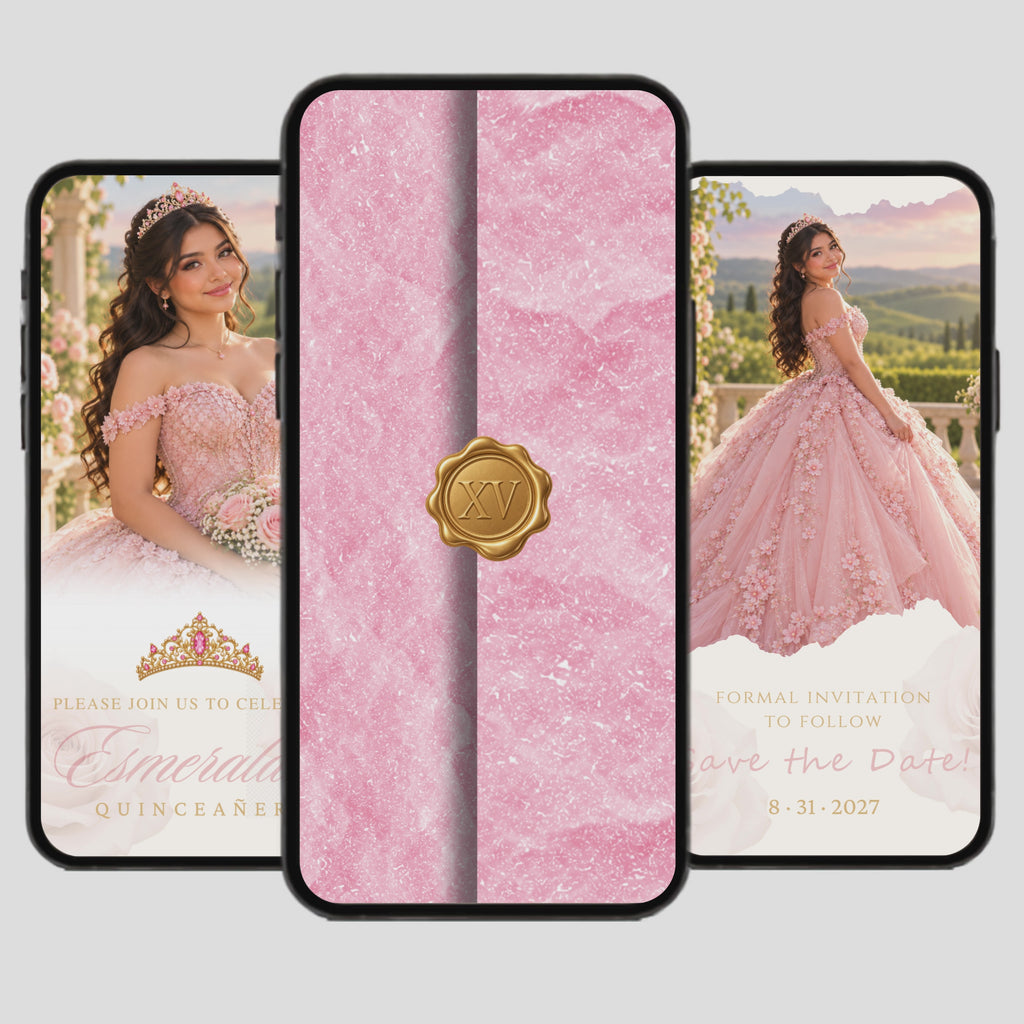 Pink & Gold Quinceañera Save the Date (English)